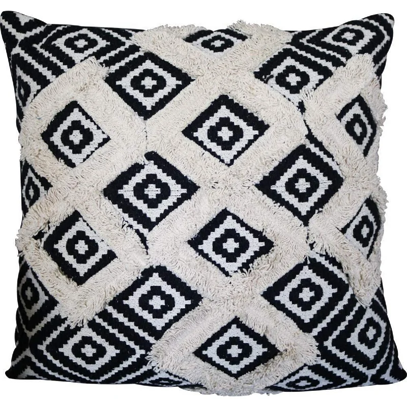 Feather Pillows for a Luxurious SleepBenzara BM219710 18 x 18 Geometric and Fringe Accent Pillow Cover, Black and White