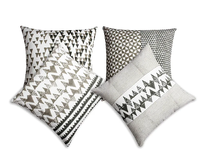 Lumbar Support Pillows for Car SeatsBenzara 18 x 18 Block Printed Cotton Pillow with Geometric Details, Set of 4, Multicolor