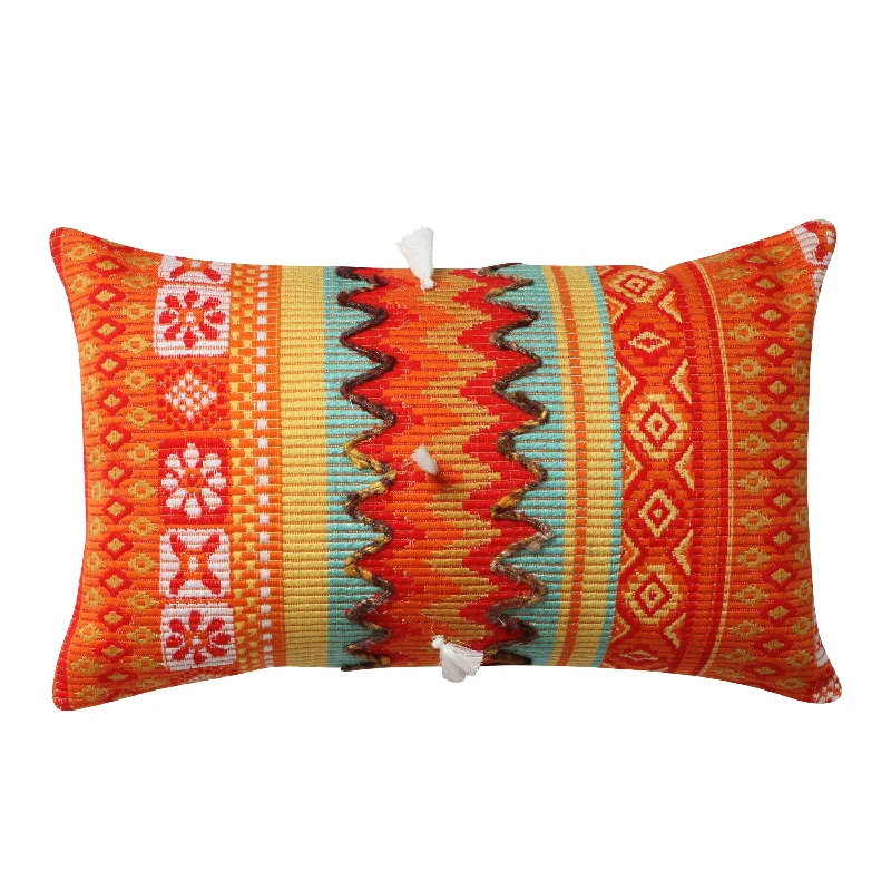 Lumbar Support Pillows for Car SeatsBenzara BM221667 20 x 12 Handwoven Cotton Accent Pillow with Jacquard Print, Orange