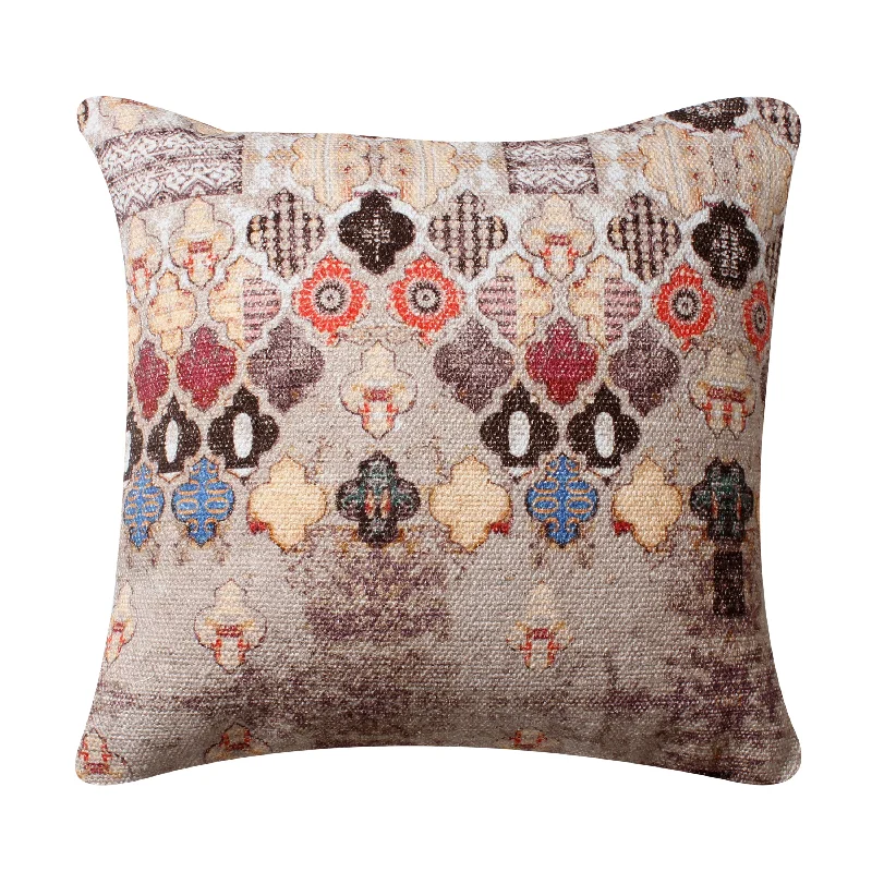 Silk Pillows for Smooth Skin and HairBenzara BM221660 18 x 18 Handwoven Cotton Accent Pillow with Quatrefoil Print, Multicolor