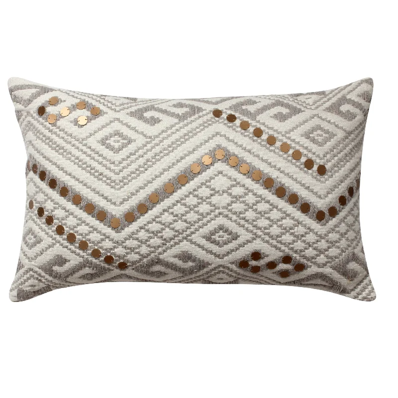 Memory Foam Pillows for Neck SupportBenzara BM221666 20 x 12`` Embellished Handwoven Cotton Accent Pillow, White and Gray