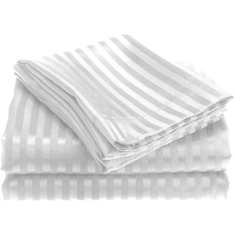 Sheet Sets with Multiple Pillowcase Options1800 Series Wrinkle Resistant 4 Piece King Size Embossed Stripe Sheet Set - White