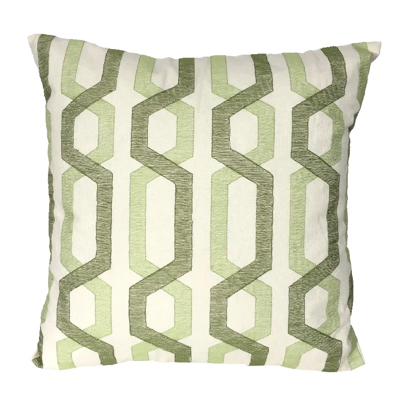 Feather Pillows for a Luxurious SleepBenzara Contemporary Cotton Pillow with Geometric Embroidery, White and Green