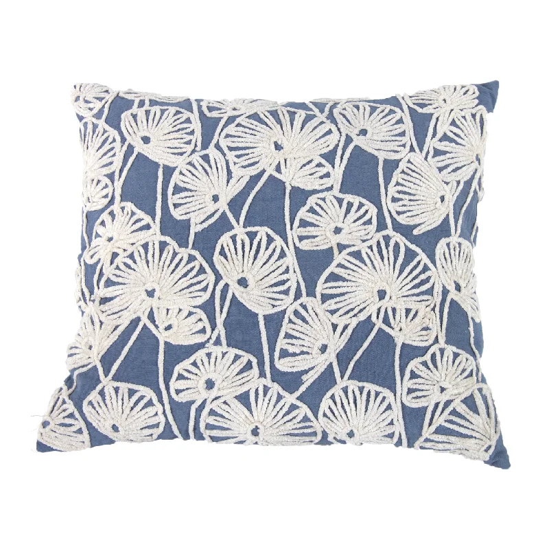 Velvet Pillows for a Touch of EleganceBenzara Transitional Cotton Pillow with Floral Embroidery, Blue and White