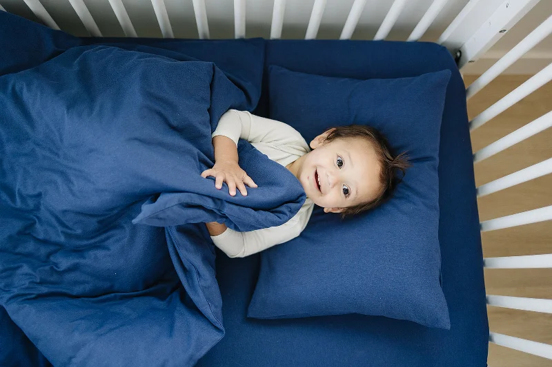 Fitted Sheets with Reinforced Corners for Long - Lasting UseEcolino® Crib Sheet, 100% Organic Cotton, Navy Blue