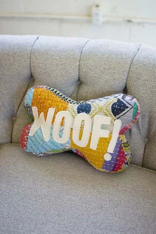 Kids Pillows with Fun DesignsKalalou NRV2082 Kantha Bone Pillow Woof