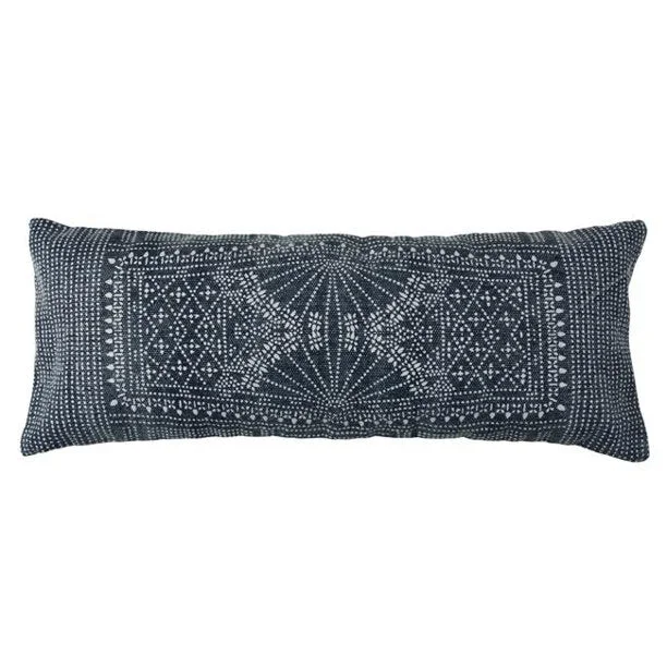 Decorative Pillows for Living Room MakeoverBenzara Cotton Lumbar Pillow with Batik Prints and Polyfill Inserts, Blue