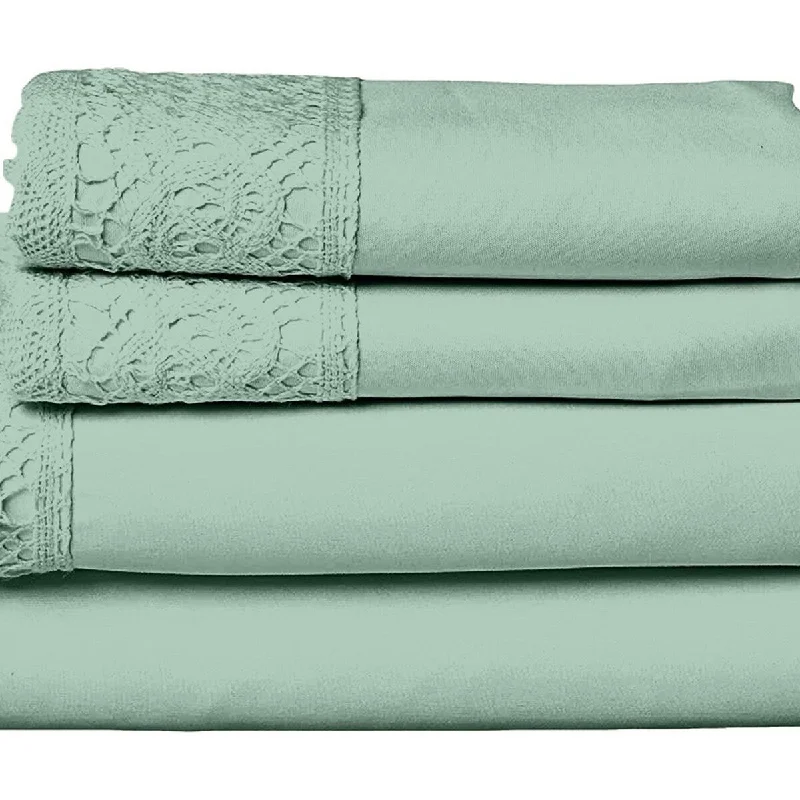 Fitted Sheets with Reinforced Corners for Long - Lasting UseEdra 4 Piece Microfiber California King Size Sheet Set, Crochet Lace, Green