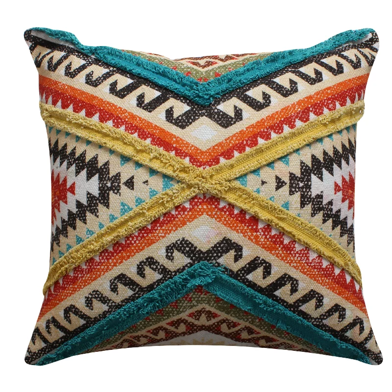 Round Pillows for Boho-Style InteriorsBenzara BM221675 24 x 24 Handwoven Cotton Accent Pillow with Lace Embellishment, Multicolor