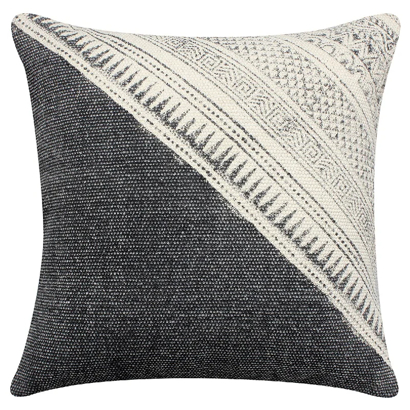 Memory Foam Pillows for Neck SupportBenzara BM219723 18 X 18 `` Dhurrie Cushion Cover with Diagonal Pattern, Gray and White