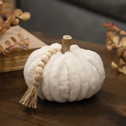 Cream Ribbed Pumpkin w/Beaded Tassel Medium