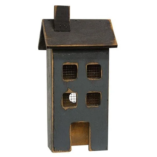 Distressed Wooden Medium Blue Light Up House