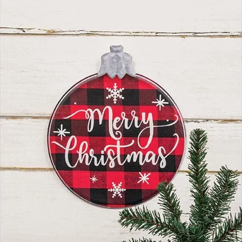 Merry Christmas Buffalo Check Ornament Metal Sign