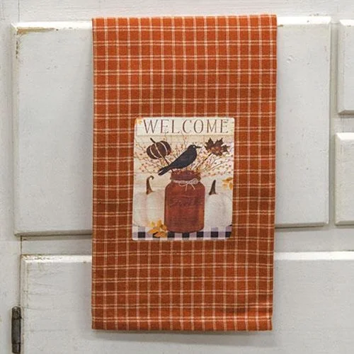 Welcome Fall Jar & Pumpkins Dish Towel