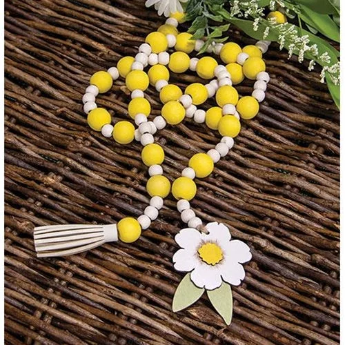 Yellow & White Bead Garland w/Flower Tag