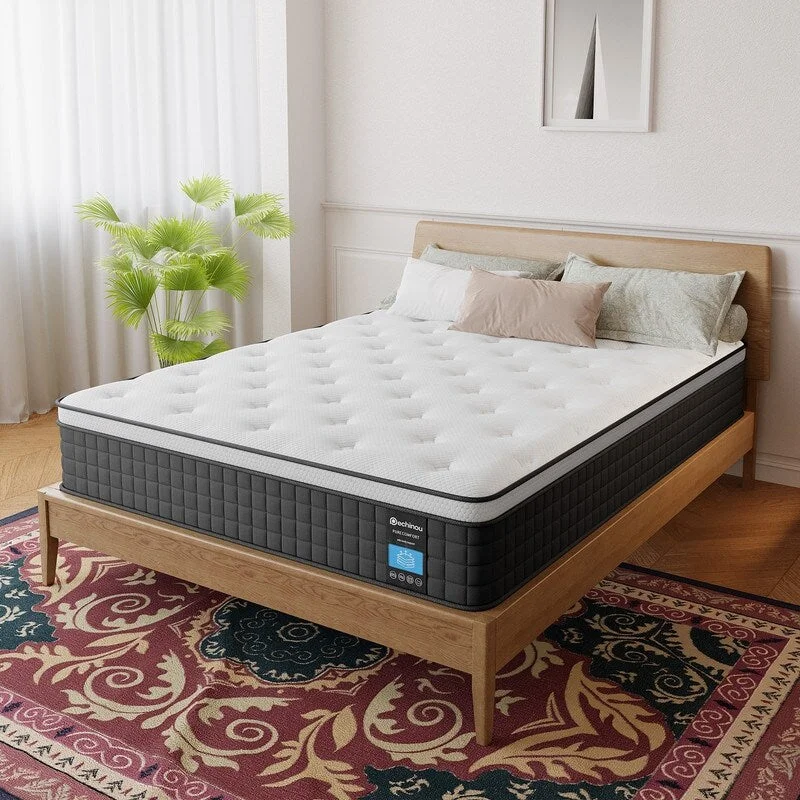 Bamboo - charcoal infused mattresses for odor absorption10 in Hybrid Mattress in a Box with Gel Memory Foam, Back Pain Relief & Cooling, Medium Firm Support, Queen Size Mattress