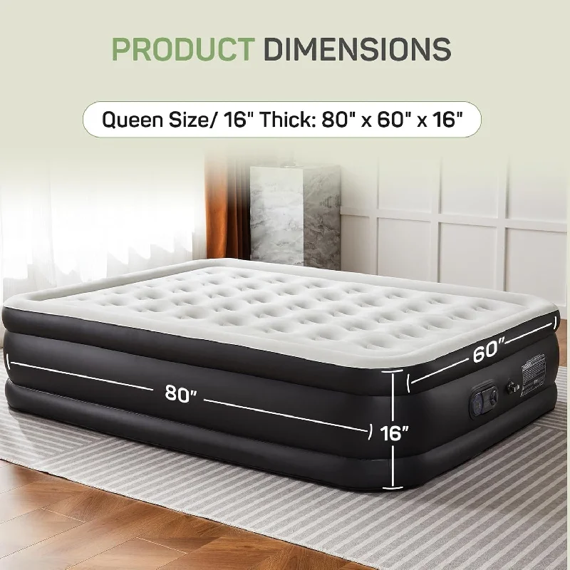 Bamboo - charcoal infused mattresses for odor absorption16 in. Twin Air Mattress Inflatable Blow up Portable Camping Bed with Built in Pump