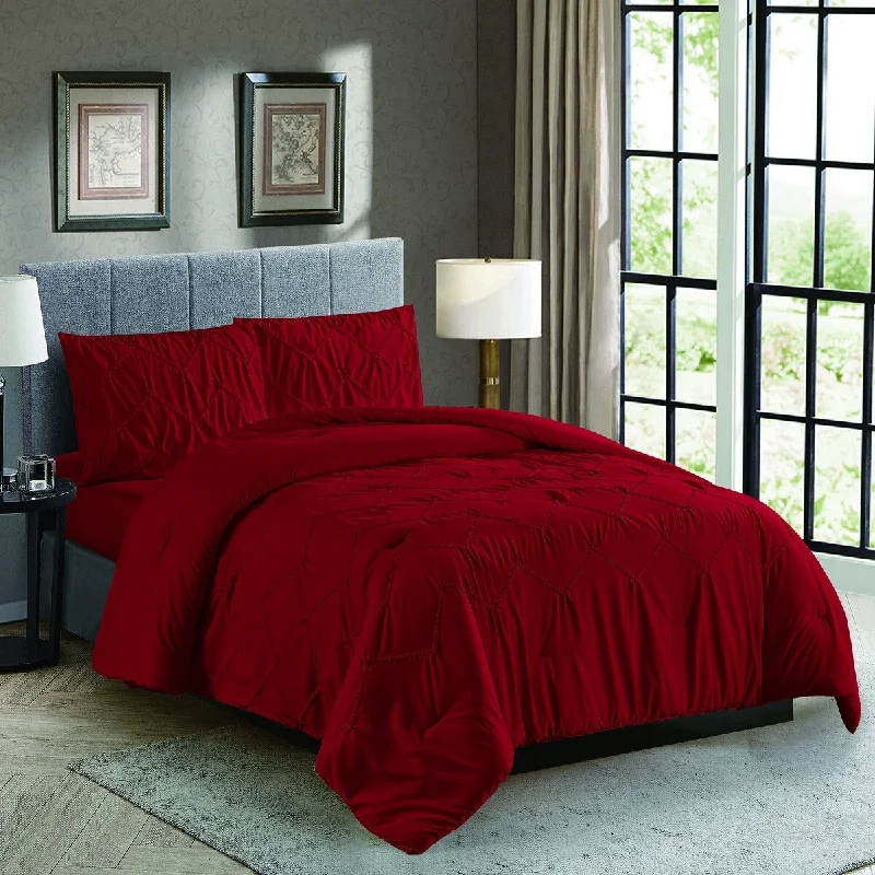 Synthetic - filled comforters like polyester for affordability and hypoallergenic properties3 PC Chevron Pintuck Full Queen Comforter 92 x 92 2 Shams Burgundy