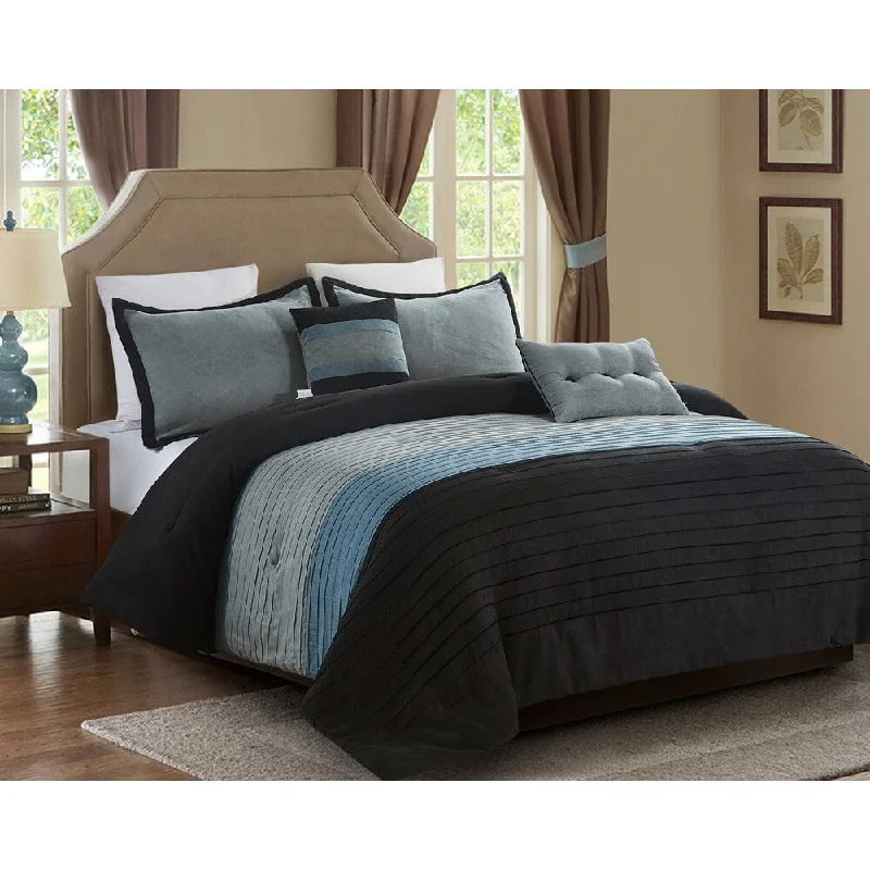 Down - filled comforters for supreme warmth and lightness5 piece Micro Suede Comforter set, King, Black/Grey