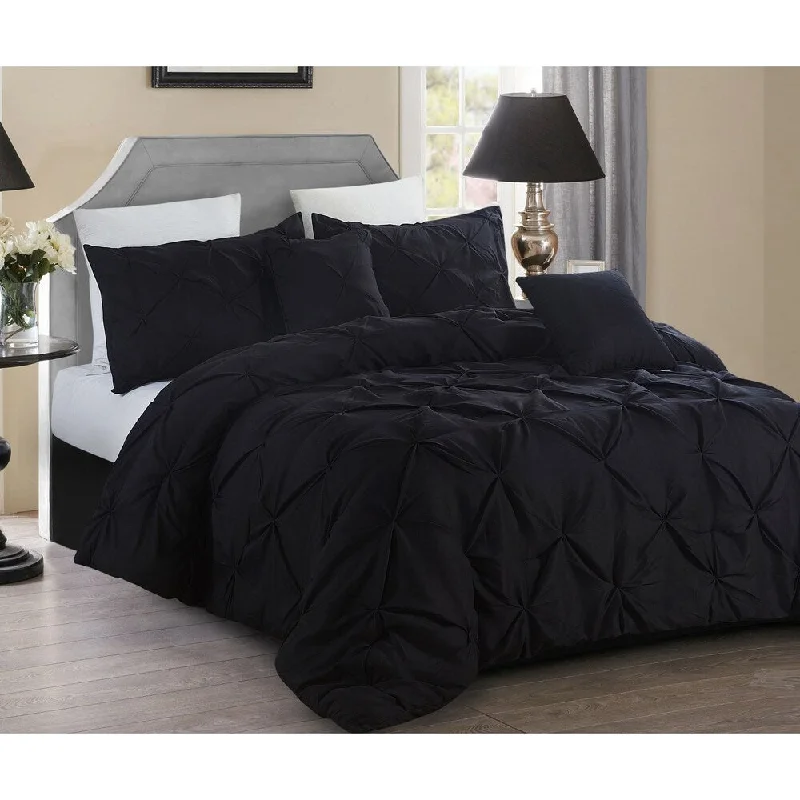 Synthetic - filled comforters like polyester for affordability and hypoallergenic properties5 piece Pintuck Full/Queen Comforter Set, Black