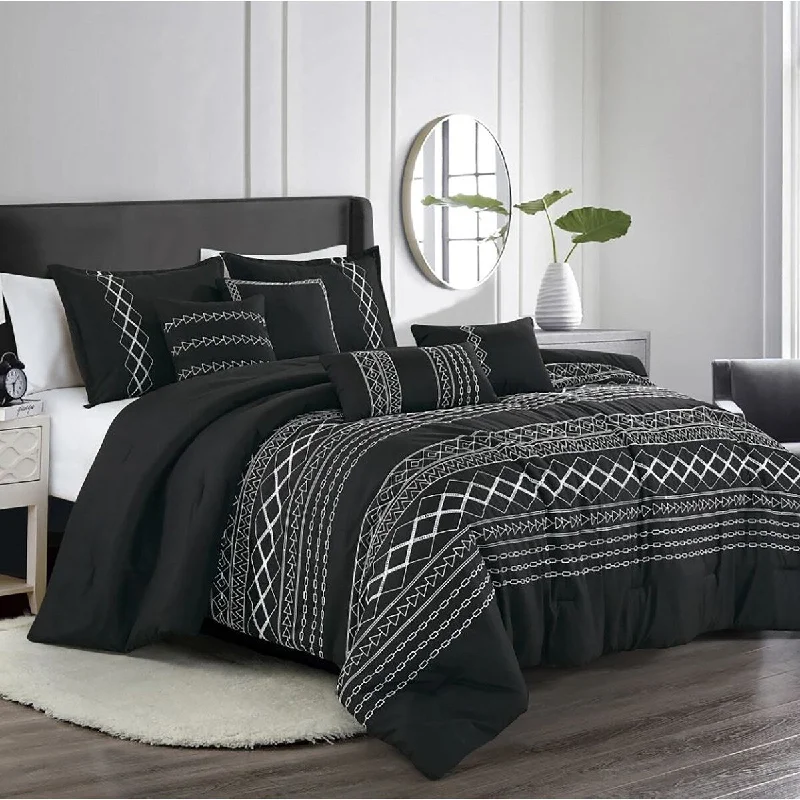 Bamboo - fiber - filled comforters with antibacterial and breathable qualities7 Piece Comforter Set Black White Boho Striped Modern Embroidery Soft Bedding