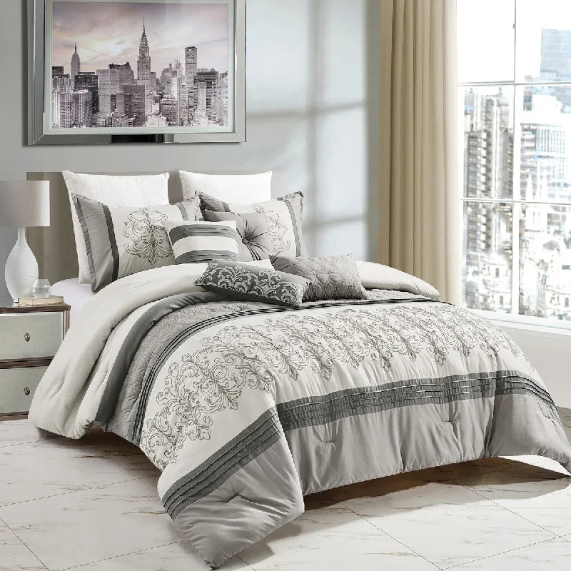 Down - filled comforters for supreme warmth and lightness7 Piece Grey Comforter Set Boho Striped Modern Embroidery Soft Bedding