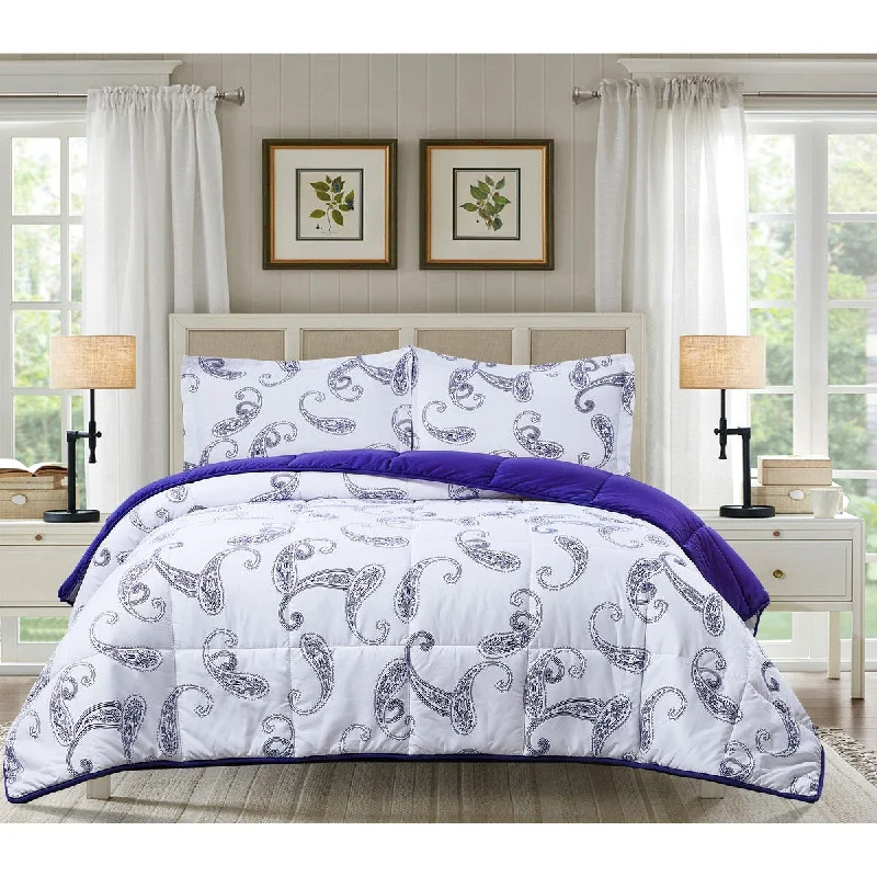 Wool - filled comforters with natural moisture - wicking and temperature - regulating featuresAll Seasons Goose Down Alternative Paisley Print 3 Piece King Comforter and 2 Sham Set 106"x92" Blue