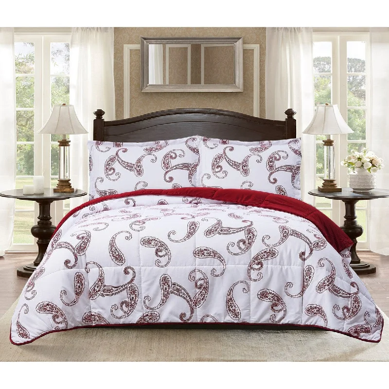 King - size comforters to fit large king - sized beds perfectlyAll Seasons Goose Down Alternative Paisley Print 3 Piece King Comforter and 2 Sham Set 106"x92" Burgundy