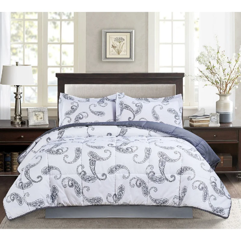 Down - filled comforters for supreme warmth and lightnessAll Seasons Goose Down Alternative Paisley Print 3 Piece King Comforter and 2 Sham Set 106x92 Silver