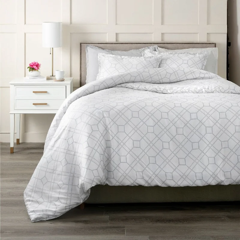 Goose down comforters known for their superior quality and insulationAtelier Martex Trellis Light Gray Comforter Set