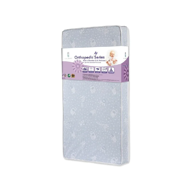 Gel - infused memory foam mattresses for cooler sleepBaby's Slumber Crib Mattress in Light Blue Savannah Print Cover