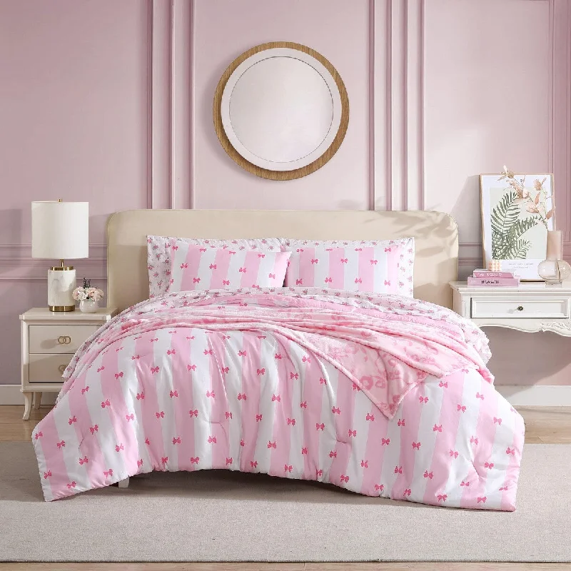 Full - size comforters suitable for full - sized beds in guest rooms or small bedroomsBetsey Johnson Bow Stripe Pink Bonus Bed Set