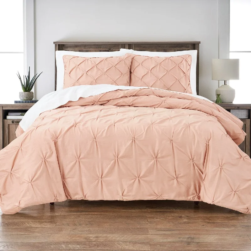 Silk - filled comforters for a luxurious and smooth touchBlush Cotton Blend Pintuck 3-Piece Comforter Set, Full/Queen