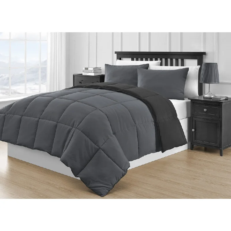 Bamboo - fiber - filled comforters with antibacterial and breathable qualitiesComfy Bedding Reversible Black & Gray 3-piece Comforter Set