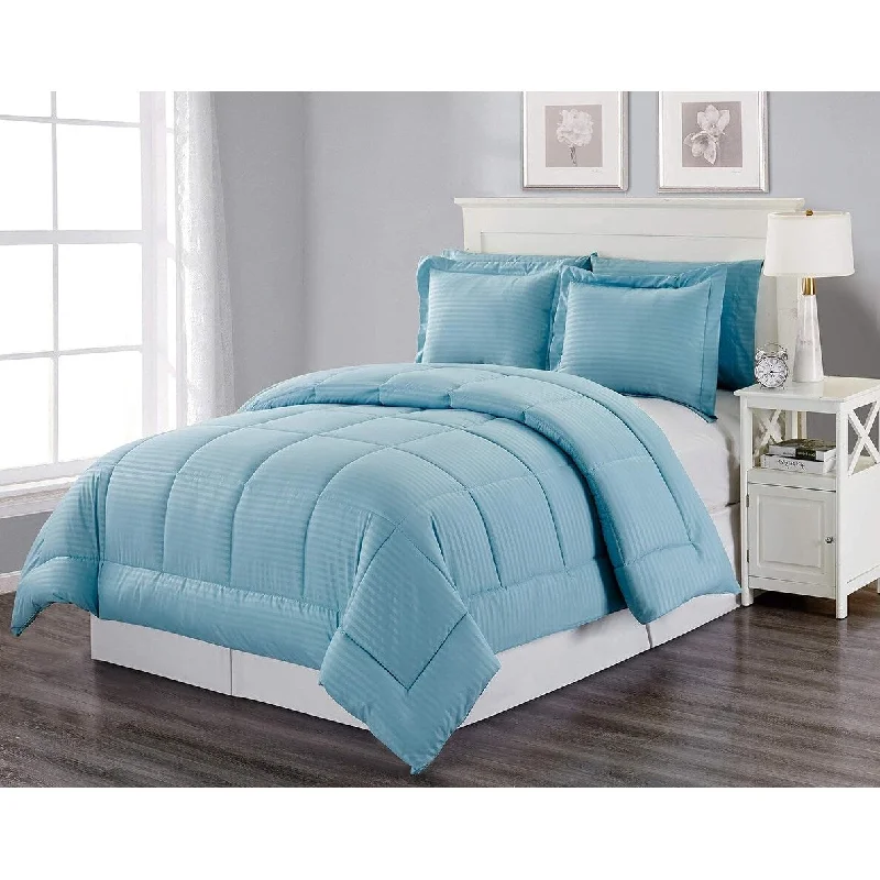 Bamboo - fiber - filled comforters with antibacterial and breathable qualitiesDécor&More Home Essentials 3 Piece Embossed Stripe Down Alternative Queen Size 86x86 Comforter Set 2 Shams 20x26 - Ocean Blue