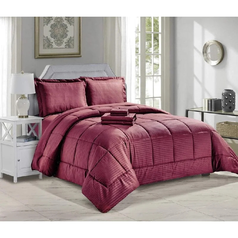 Silk - filled comforters for a luxurious and smooth touchDécor&More Hotel Collection King Size 8 Piece Bed in a Bag Down Alternative Comforter Set - Burgundy