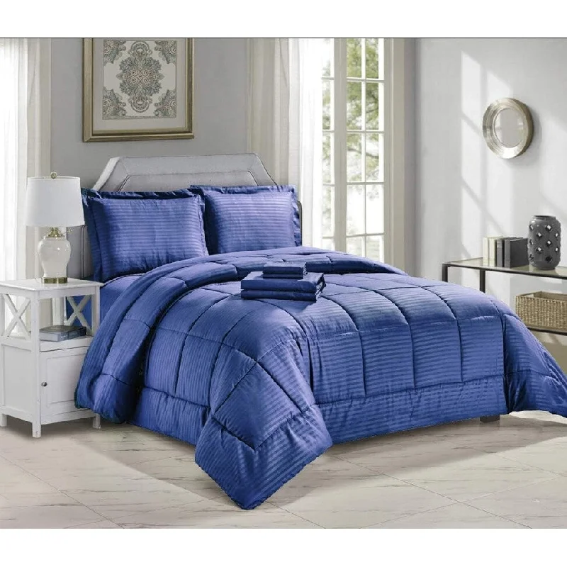 Bamboo - fiber - filled comforters with antibacterial and breathable qualitiesDécor&More Hotel Collection Queen Size 8 Piece Bed in a Bag Down Alternative Comforter Set - Navy