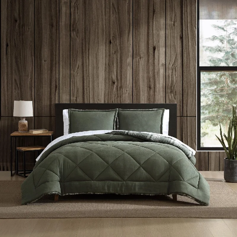 Cotton - filled comforters for a breathable and natural sleep experienceEddie Bauer Big Lake Plaid Green Micro Suede Reversible Comforter Set