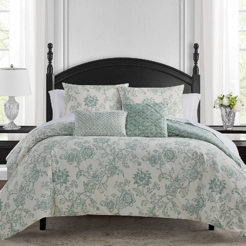 Silk - filled comforters for a luxurious and smooth touchEtched Floral 5PC Reversible Comforter Set