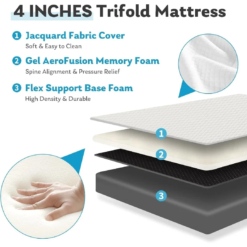 Natural latex and organic cotton blend mattressesFolding Mattress, 4-Inch Tri-Fold Memory Foam Mattress with Breathable & Washable Cover, Portable & Foldable Mattress