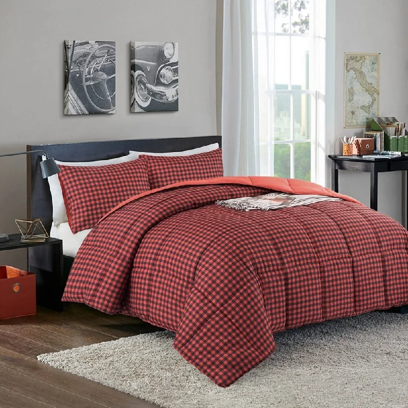 Bamboo - fiber - filled comforters with antibacterial and breathable qualitiesGingham Reversible All Season Down Alternative Comforter Set