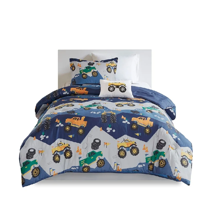 Duck down comforters with a softer feel and good warmth retentionGracie Mills Cynara Monster Truck Animal Printed Comforter Set