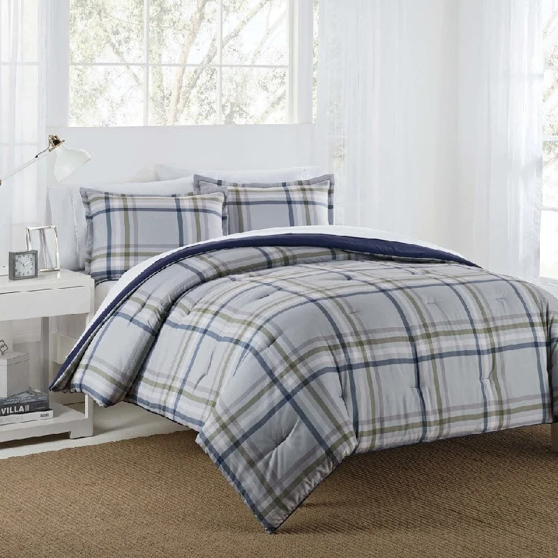 Latex - filled comforters with a bouncy texture and good supportIZOD Connor Grey/Navy Reversible Comforter Set with Shams