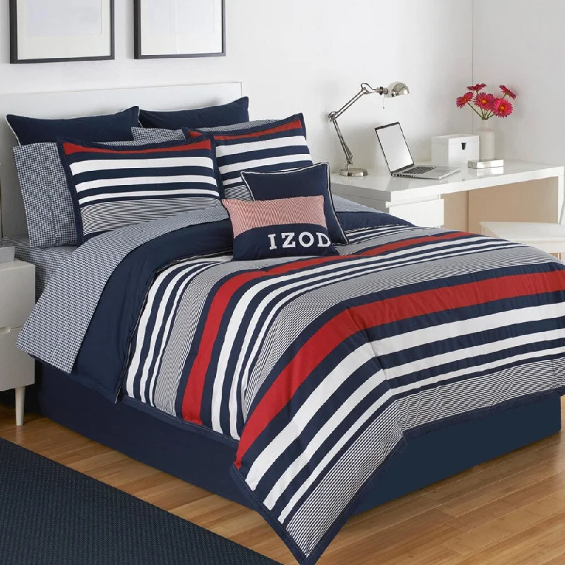 Queen - size comforters for standard queen - sized mattressesIZOD Varsity Stripe 4-Piece Comforter Set in Red, White, and Blue Stripes