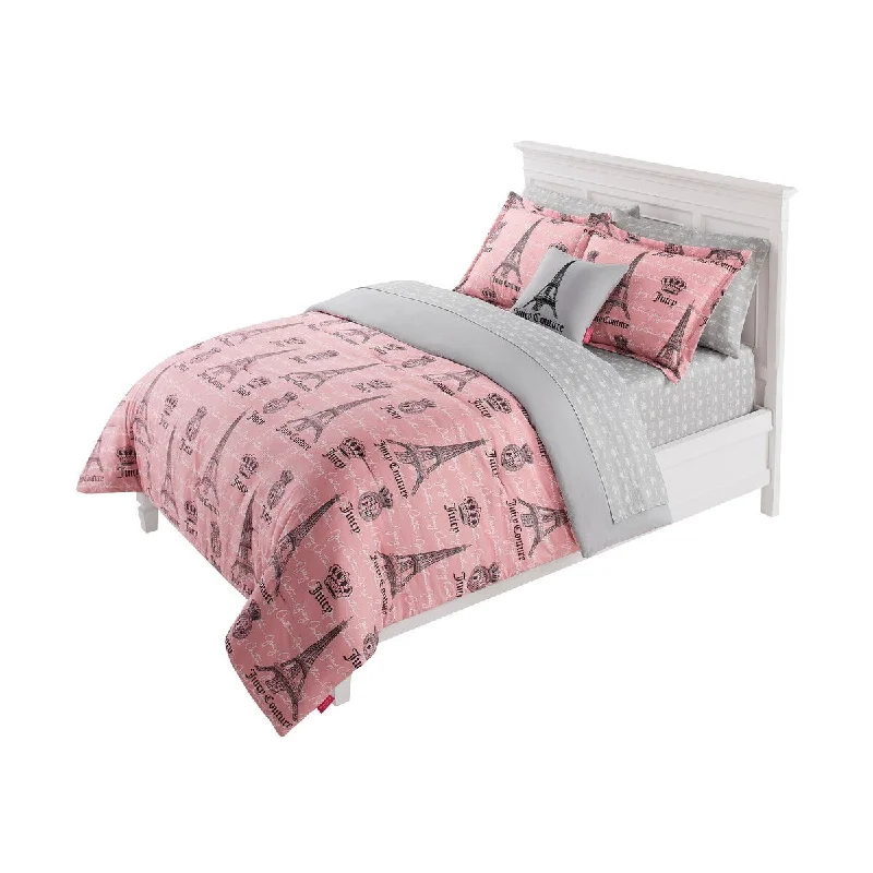 Down - filled comforters for supreme warmth and lightnessJuicy Couture Pink/Grey/Black 8-Piece Queen Comforter Set, Juicy in Paris