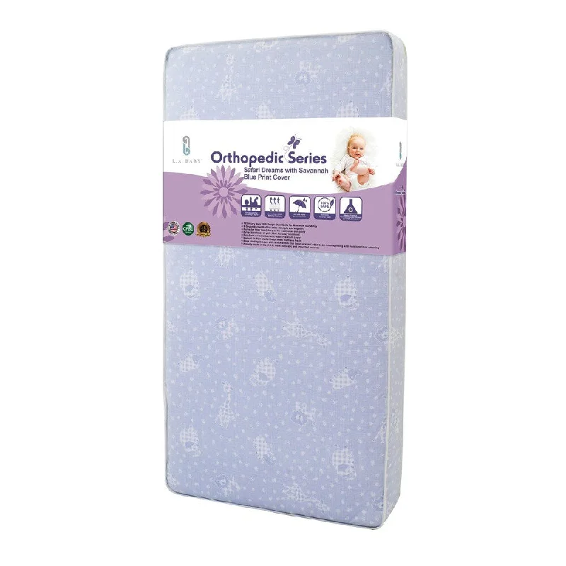 Polyester - foam mattresses for budget - friendly optionsLA Baby Safari Dreams Crib Mattress with Savannah Blue Print Cover