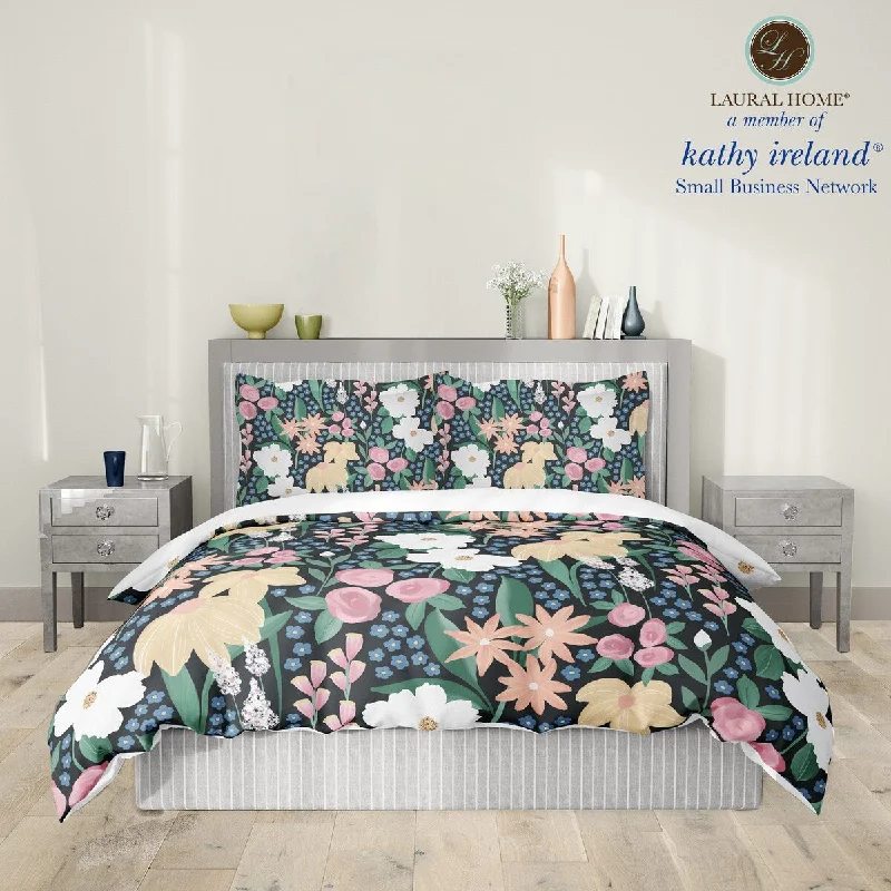 Cotton - filled comforters for a breathable and natural sleep experienceLaural Home kathy ireland® Small Business Network Member Delicate Floral Midnight Garden Comforter