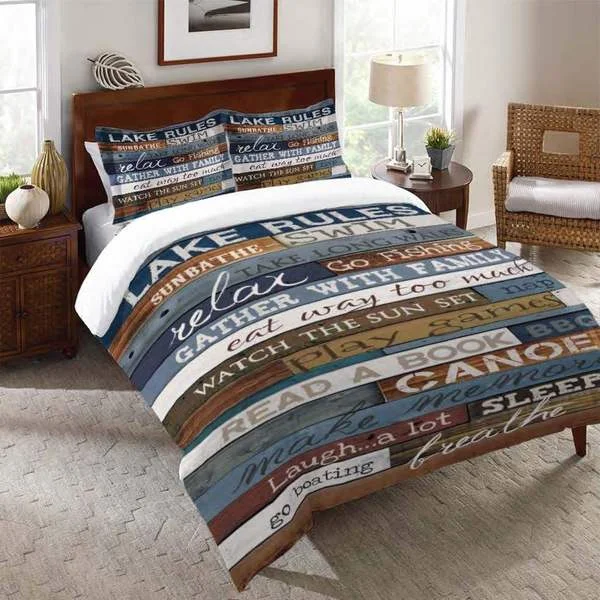 Bamboo - fiber - filled comforters with antibacterial and breathable qualitiesLaural Home Lake Rules Comforter