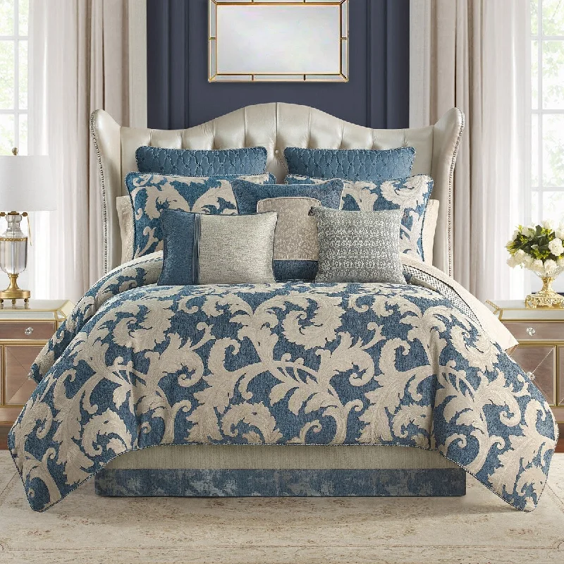 Duck down comforters with a softer feel and good warmth retentionLaurent Navy 6 Piece Comforter Set