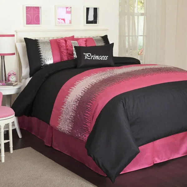 Silk - filled comforters for a luxurious and smooth touchLush Decor Black/Pink Night Sky 6-piece Comforter Set